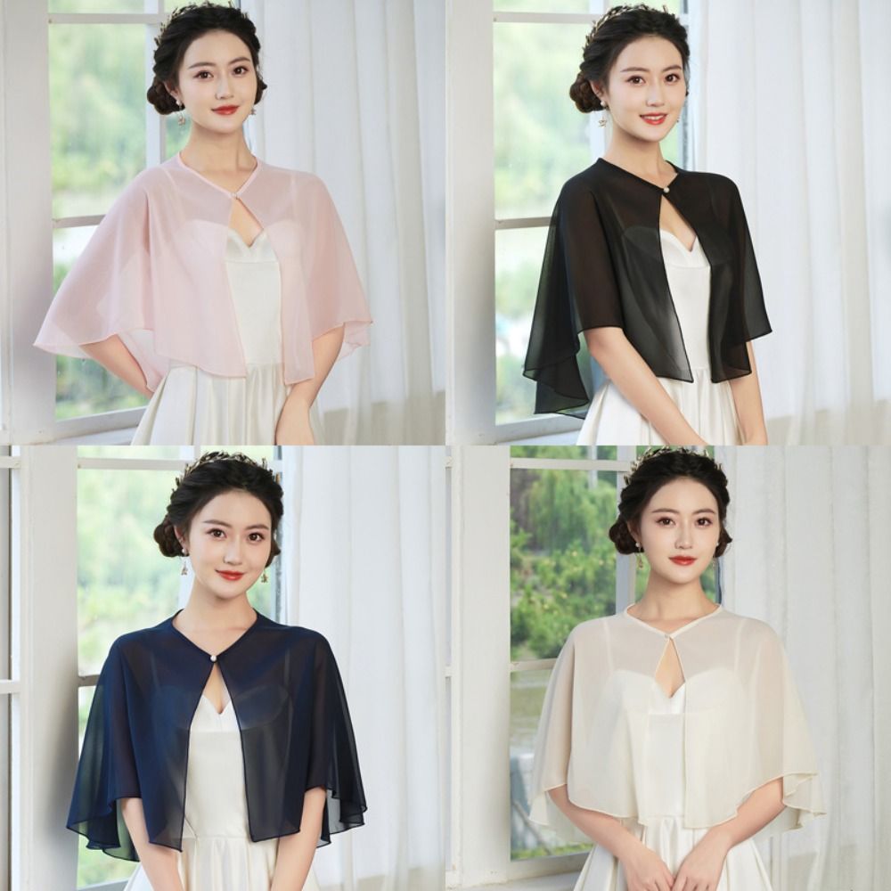 Stole Wedding Shawl - Vintage Sheer Chiffon Capelet Lightweight Design