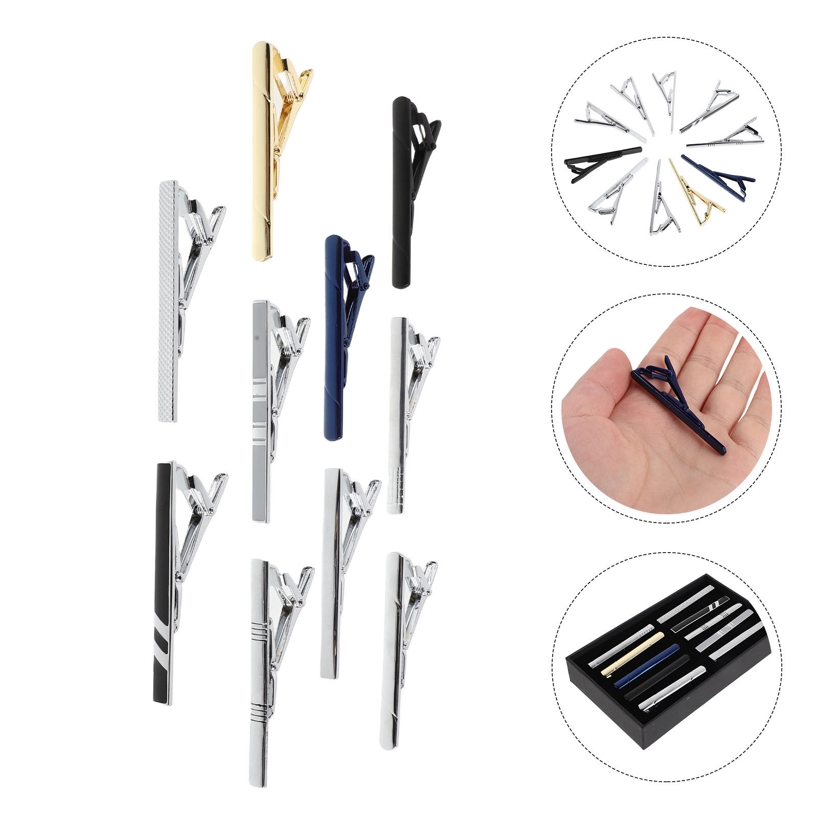 10Pcs Tie Clip Set for Men Bus - Tie Bar Set Gift 评论和价格
