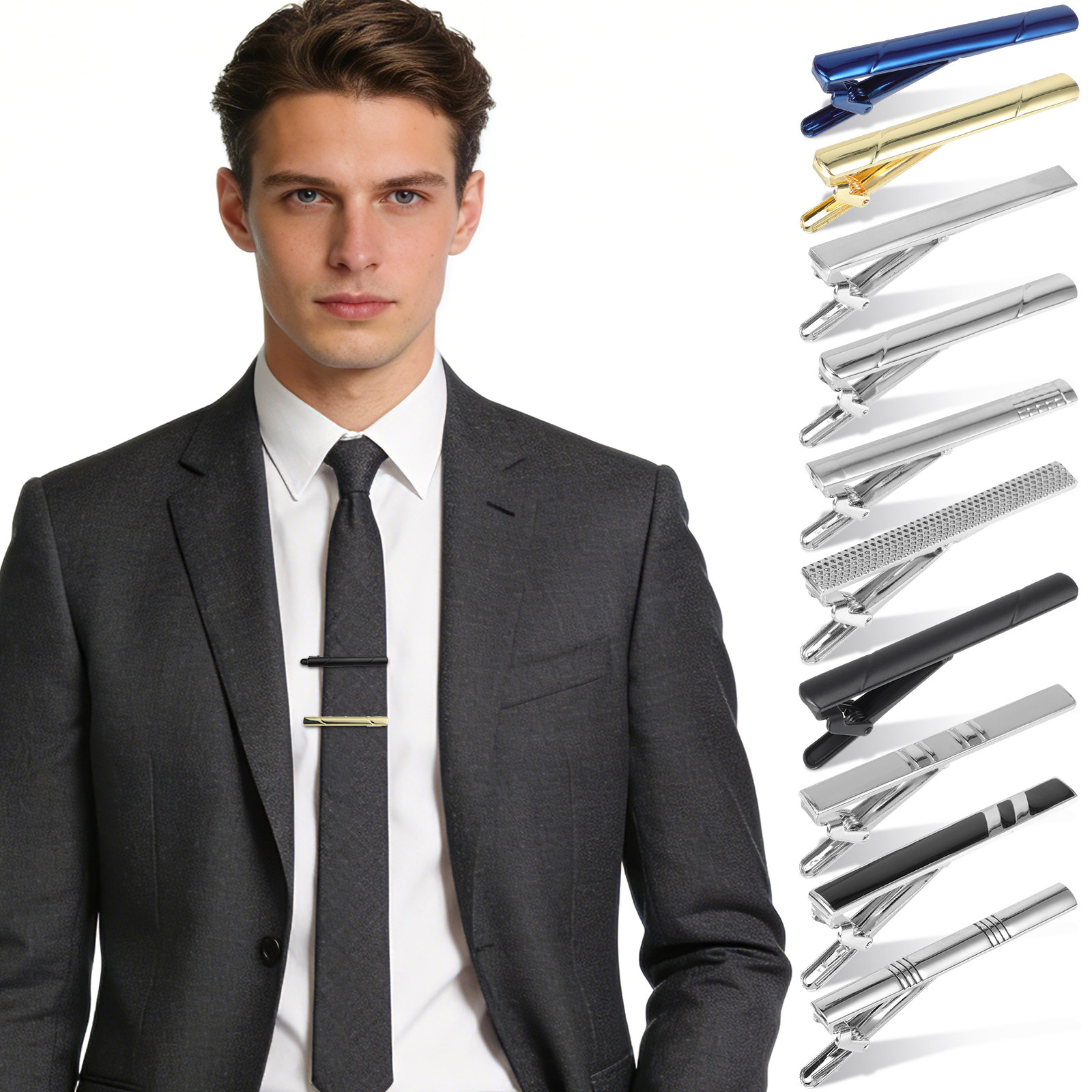 10Pcs Tie Clip Set for Men Bus - Tie Bar Set Gift 评论和价格