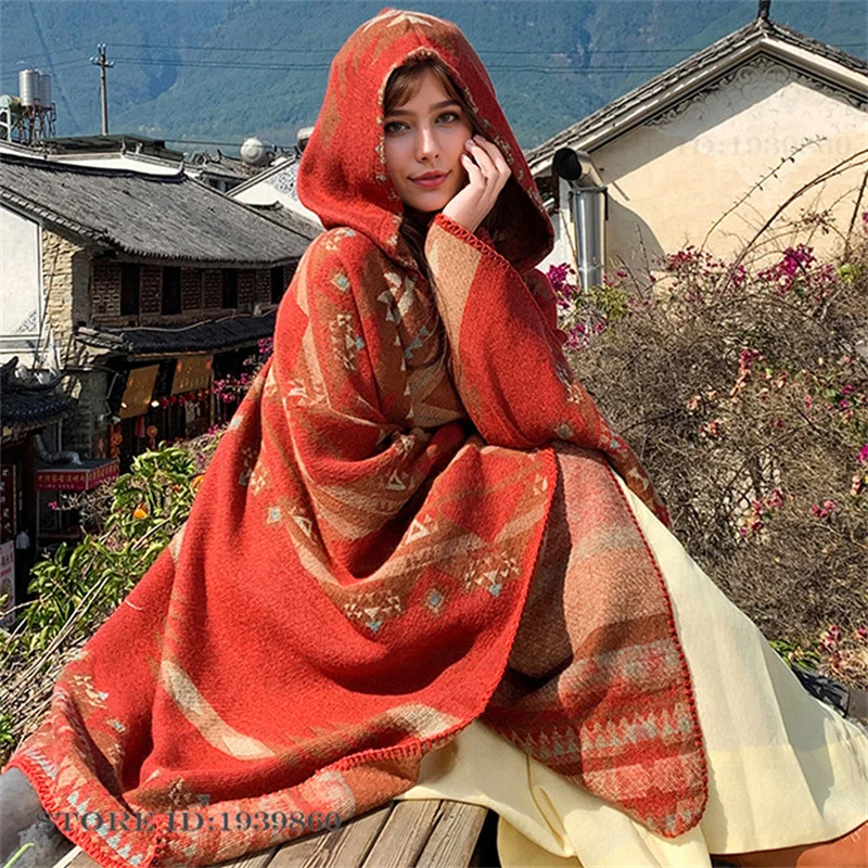 Hooded Warmth Scarf Shawl Cape - Woven Scarf Blanket 评论和价格