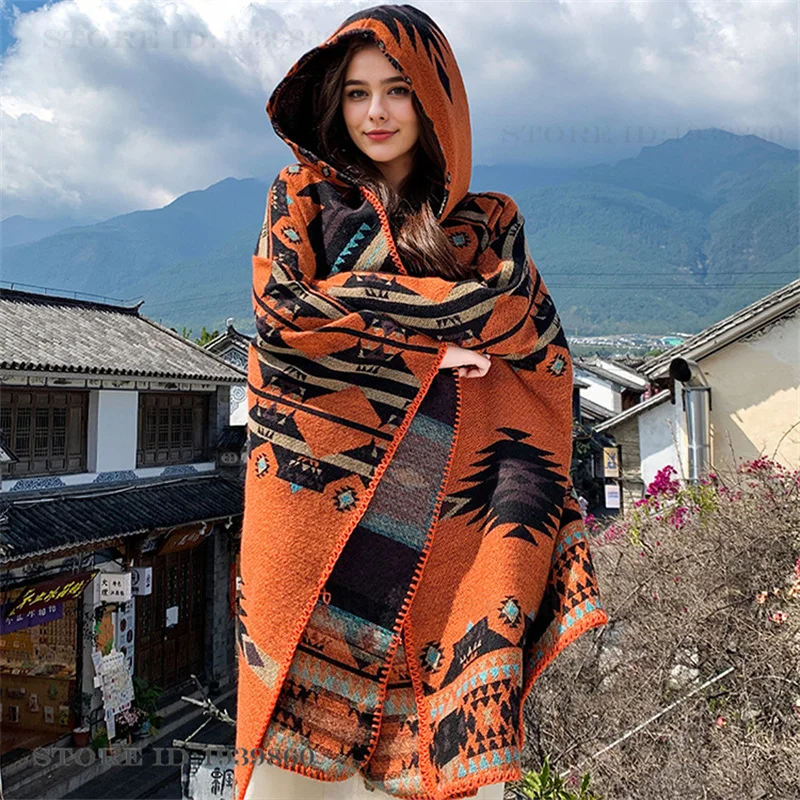Hooded Warmth Scarf Shawl Cape - Woven Scarf Blanket 评论和价格