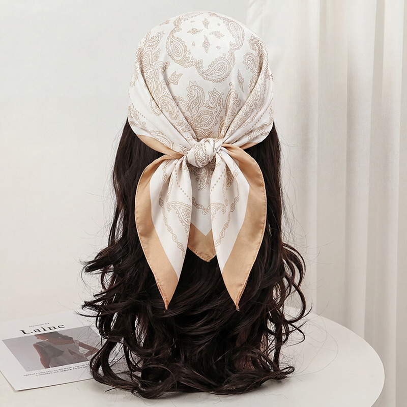 Vintage Beige Paisley Print Sq - Head Wrap Turban 评论和价格